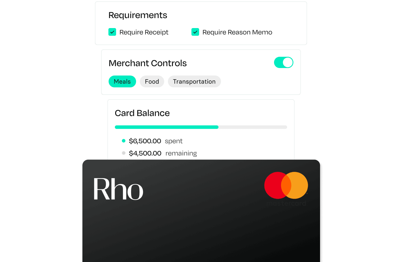 A black rho card with card control requirements for employee spend