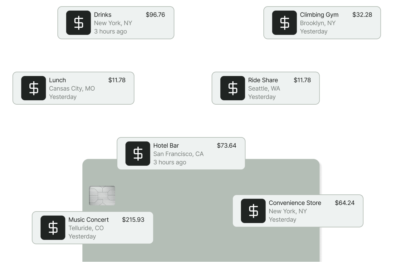 A grey card with bubbles of out of policy spend examples