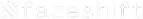Logo with the word "fazeshift" in lowercase, featuring a stylized "f" made of diagonal lines on the left, all in white on a black background.