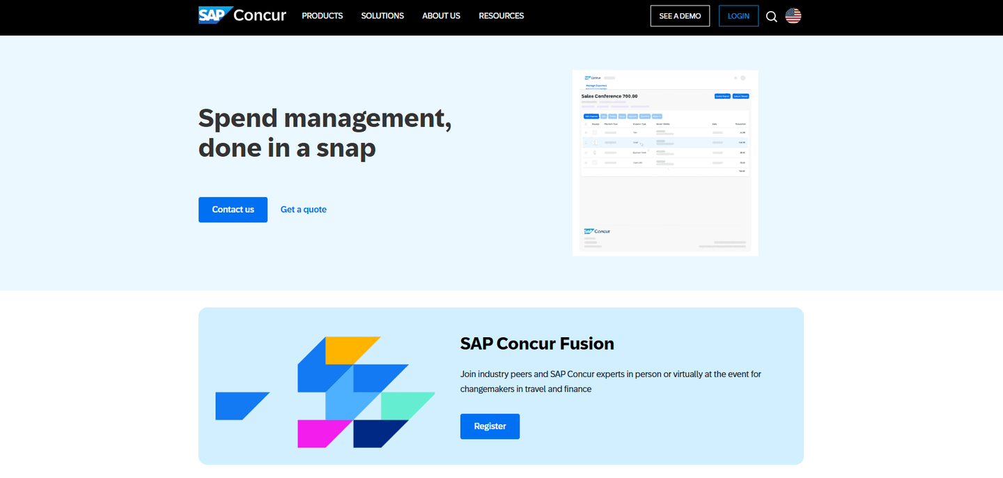SAP Concur landing page
