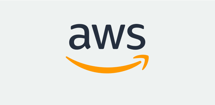 AWS logo featuring the letters "aws" in black lowercase above an orange curved arrow on a light gray background.